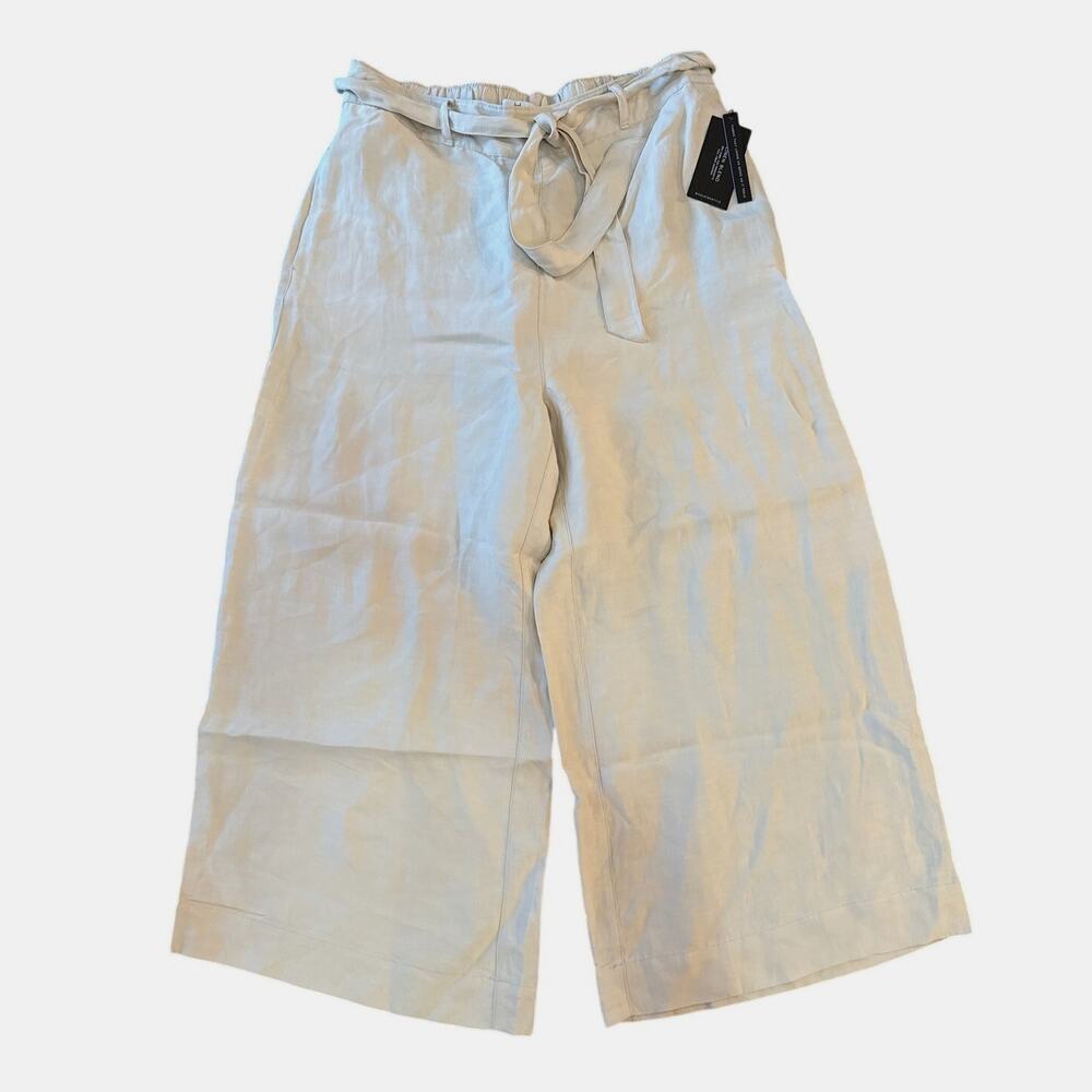 H Halston Ivory Wide Leg High Waisted Paper Bag Linen‎ Blend Beachy Trousers XL